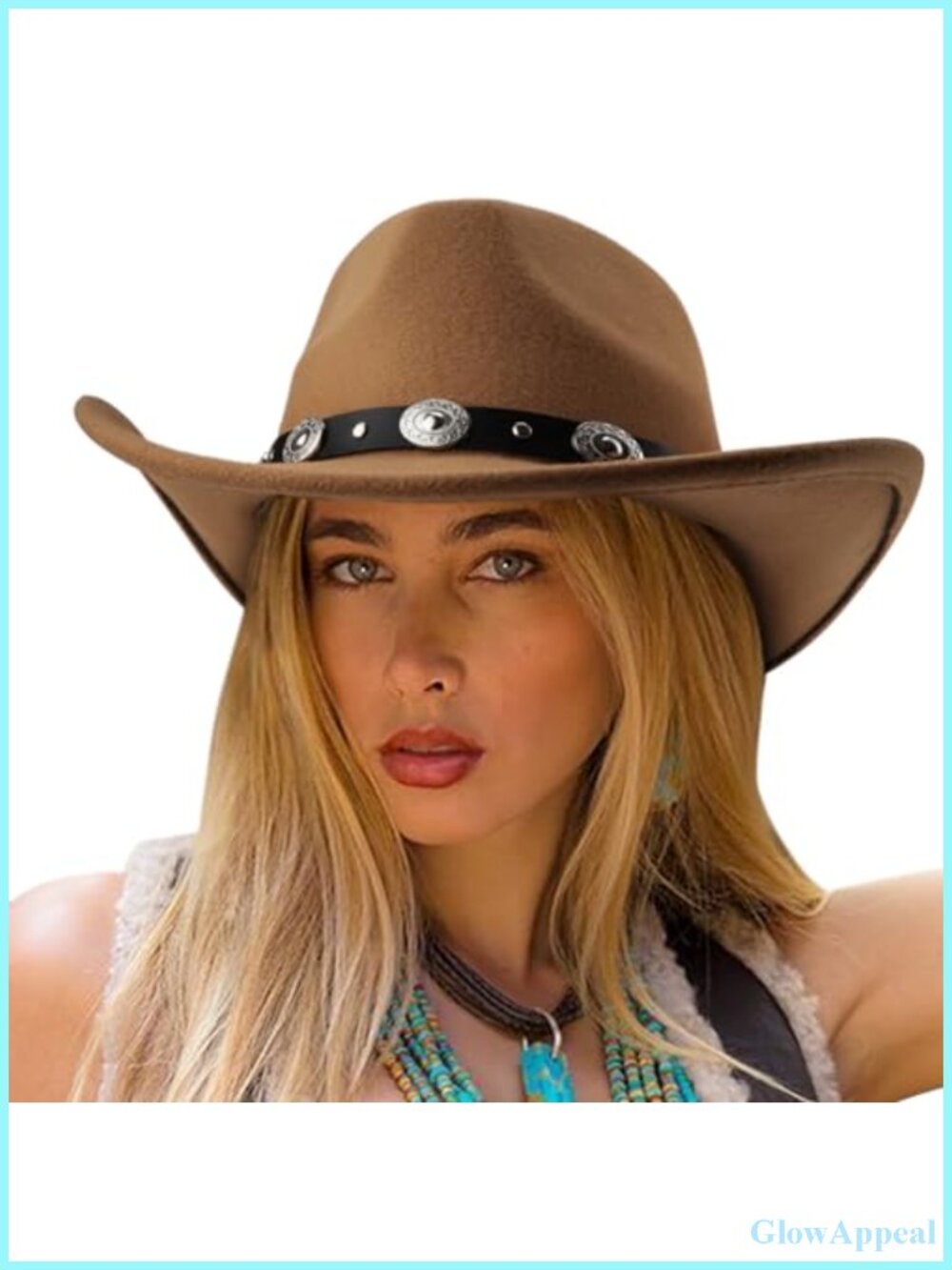 Unisex Felt Wide Brim Cowboy Hat with Belt Buckle